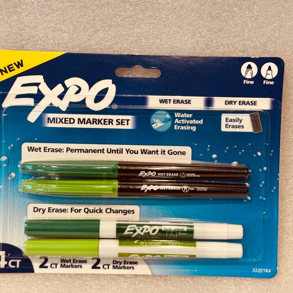 Expo Mixed Marker Set 4ct Wet Erase & Dry Erase Fine Tip Green 3 Packs 2220183